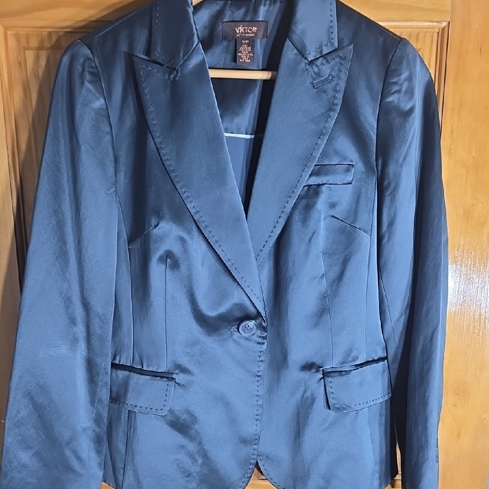 Victor Alfaro Women's Satin Black Blazer Box L